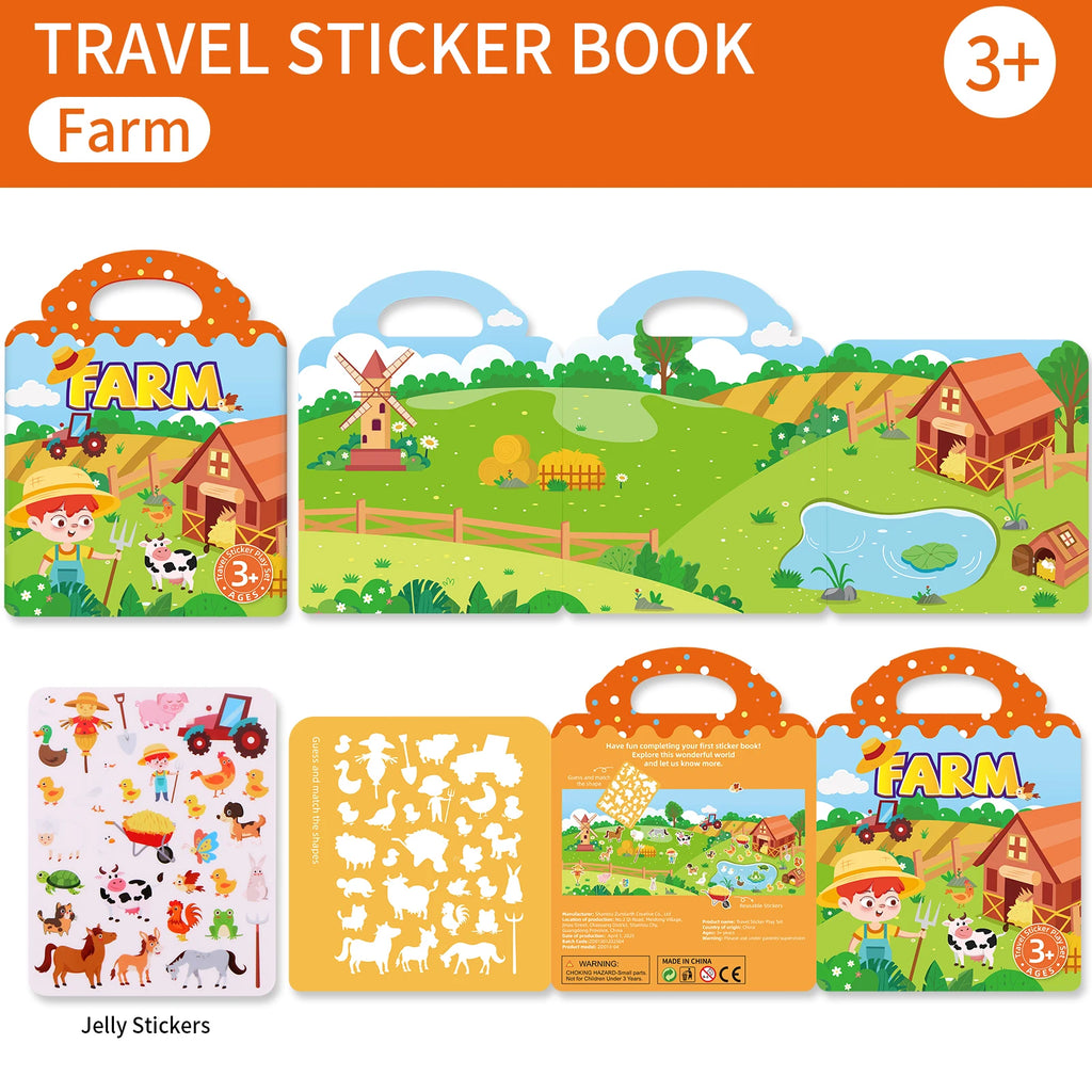 Reusable Sticker Book for Toddlers 3-6, Jelly Sticker Books for Toddler, Travel Sticker Activity Toys for Kids 3 4 5 6 Years Old Girls & Boys