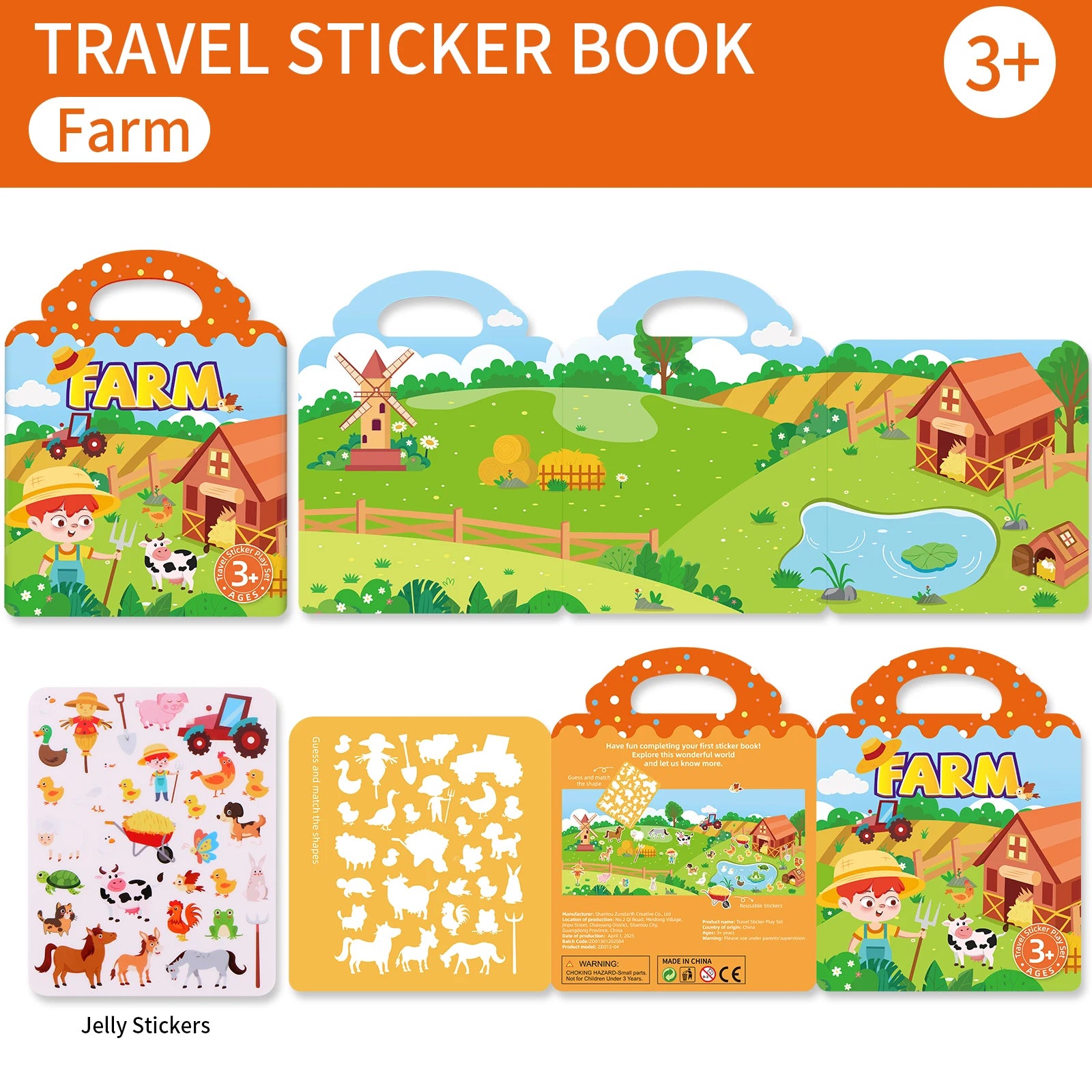 Reusable Sticker Book for Toddlers 3-6, Jelly Sticker Books for Toddler, Travel Sticker Activity Toys for Kids 3 4 5 6 Years Old Girls & Boys