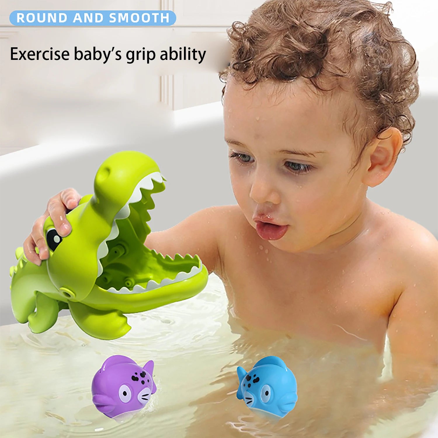 Baby Bath Toy Crocodile and Small Fish for Infant Baby Age 3+ Years Old Toddlers Boys Girls, BPA Free, Kids Shower Gifts