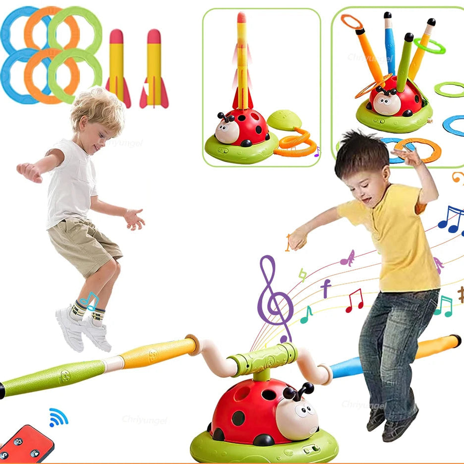 Musical Jump Sports Toys Toss Ring Game Toy and Rocket Launcher for Kids Ladybug Multifunction Outdoor Machine Gifts