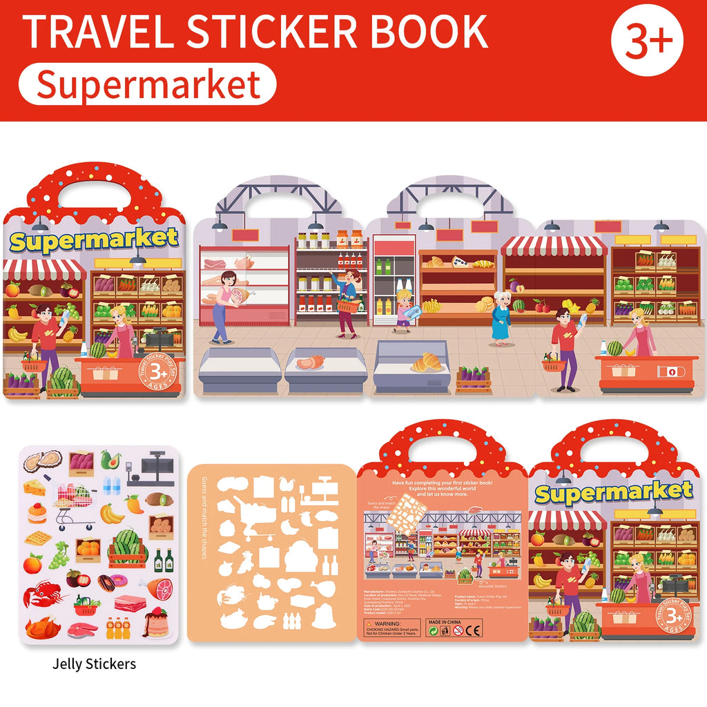 Reusable Sticker Book for Toddlers 3-6, Jelly Sticker Books for Toddler, Travel Sticker Activity Toys for Kids 3 4 5 6 Years Old Girls & Boys