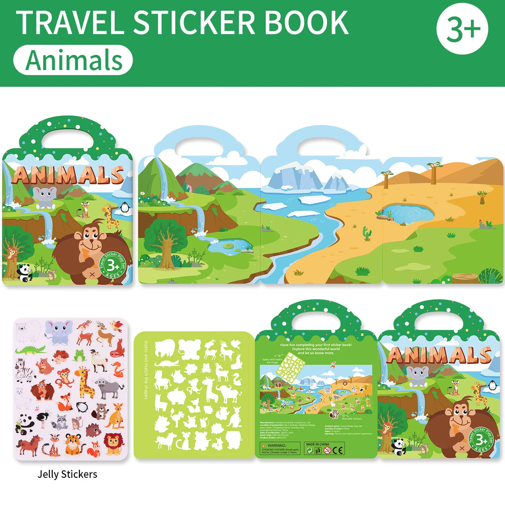Reusable Sticker Book for Toddlers 3-6, Jelly Sticker Books for Toddler, Travel Sticker Activity Toys for Kids 3 4 5 6 Years Old Girls & Boys