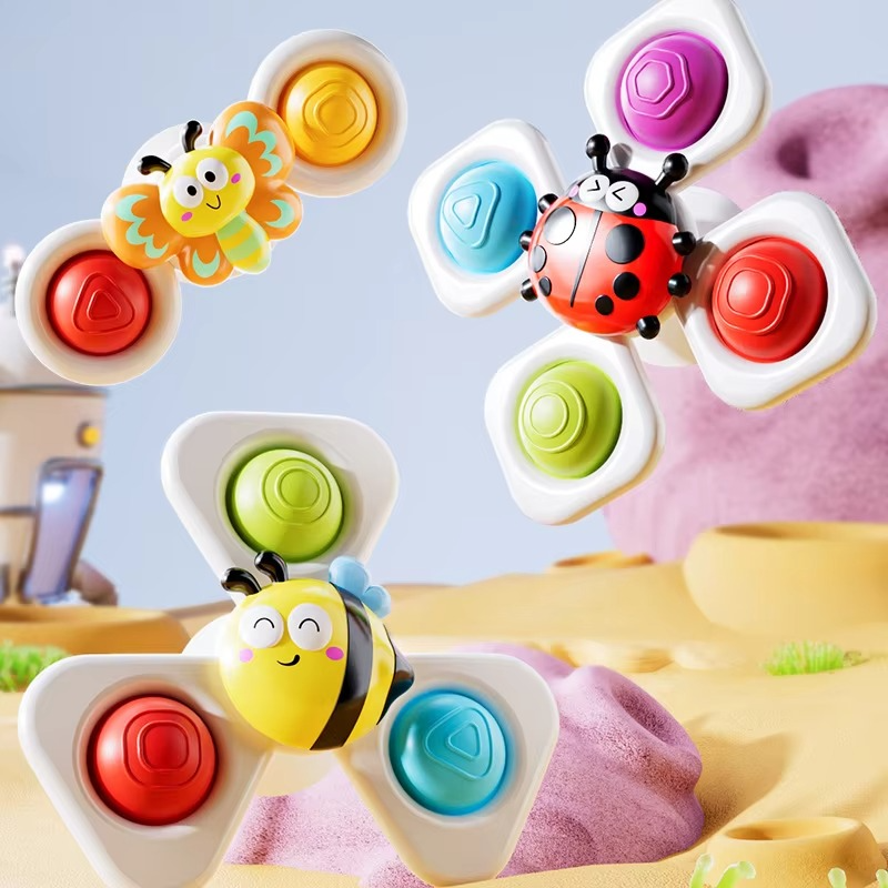 3PCS Suction Cup Spinner Toys for Toddlers, Cartoon Animal Spinning Sensory Toys for Baby High Chair Tray, Window, Bath, Table & Travel, Interactive Fine Motor Toys for Kids