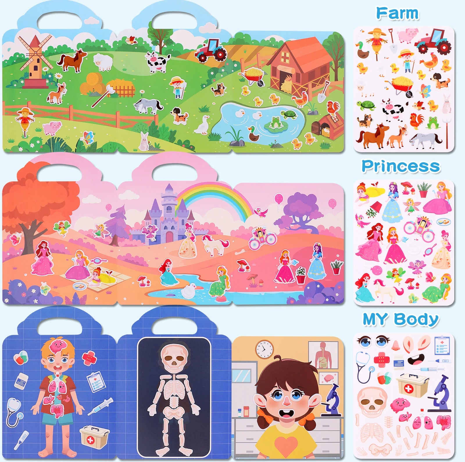 Reusable Sticker Book for Toddlers 3-6, Jelly Sticker Books for Toddler, Travel Sticker Activity Toys for Kids 3 4 5 6 Years Old Girls & Boys