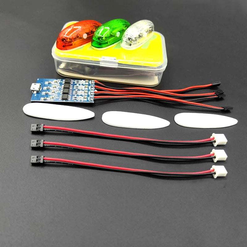 LED Light Kit for RC Plane Jet Airplane Aircraft Fix Wing Quadcopter, Rechargeable Red Green White LED Flashing Lights, Super Bright Little Light for Safe Dusk Flight