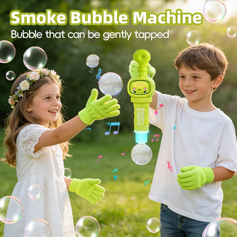 Smoke Bubble Machine for Kids, Magic Smoke Bubble Wand with Gloves, Elastic Bubble Fog Wand, Colorful Bubble Machine with Smoke