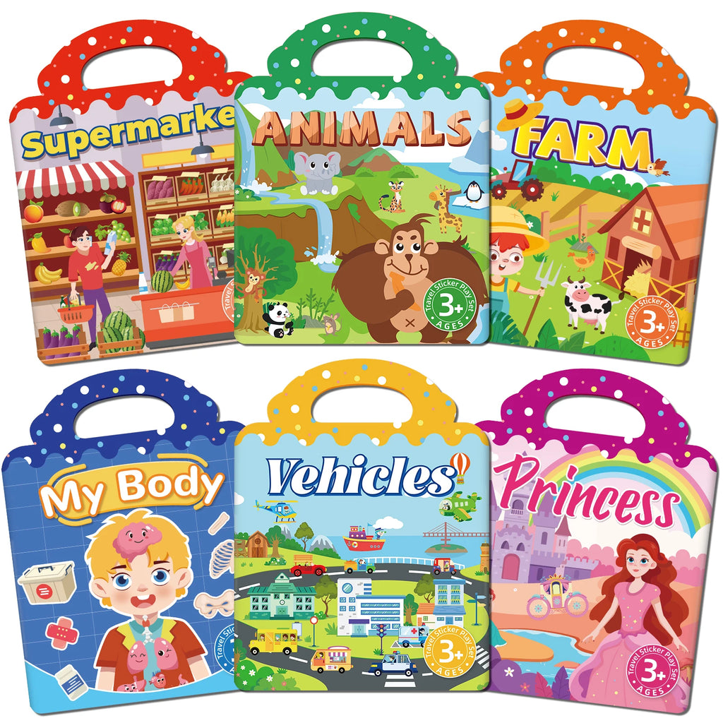 Reusable Sticker Book for Toddlers 3-6, Jelly Sticker Books for Toddler, Travel Sticker Activity Toys for Kids 3 4 5 6 Years Old Girls & Boys