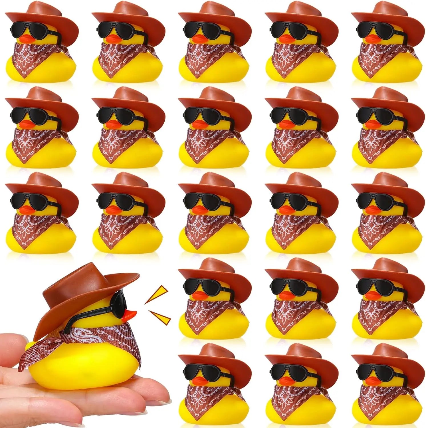 Cowboy Rubber Duck Mini Yellow Duckies Tiny Ducks Party Toys with Mini Cowboy Hat Paisley Bandana, Sunglasses for Baby Shower Birthday Gift Swimming Party Favor(Classic Style)