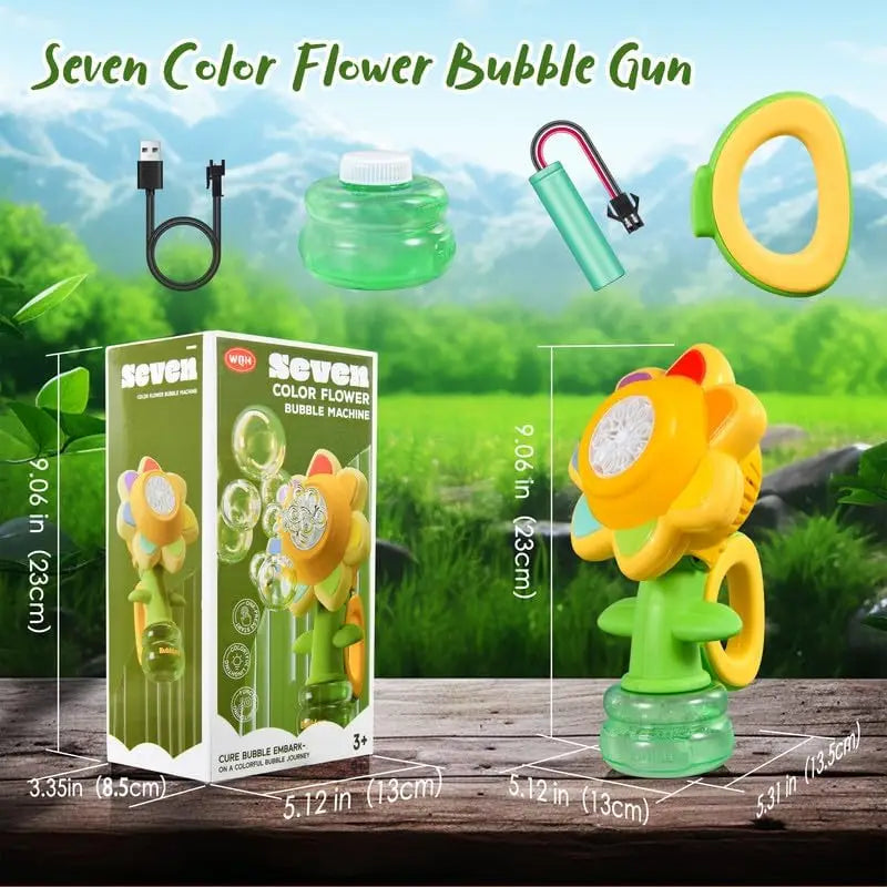 Sunflower Bubble Machine for Kids, Automatic Bubble Gun with Colorful Lights, Handheld Flower Bubble Toy for Toddlers, 25,000+ Bubbles, 3 Modes, Outdoor Bubble Blower, Easter, Wedding，Birthday Gift