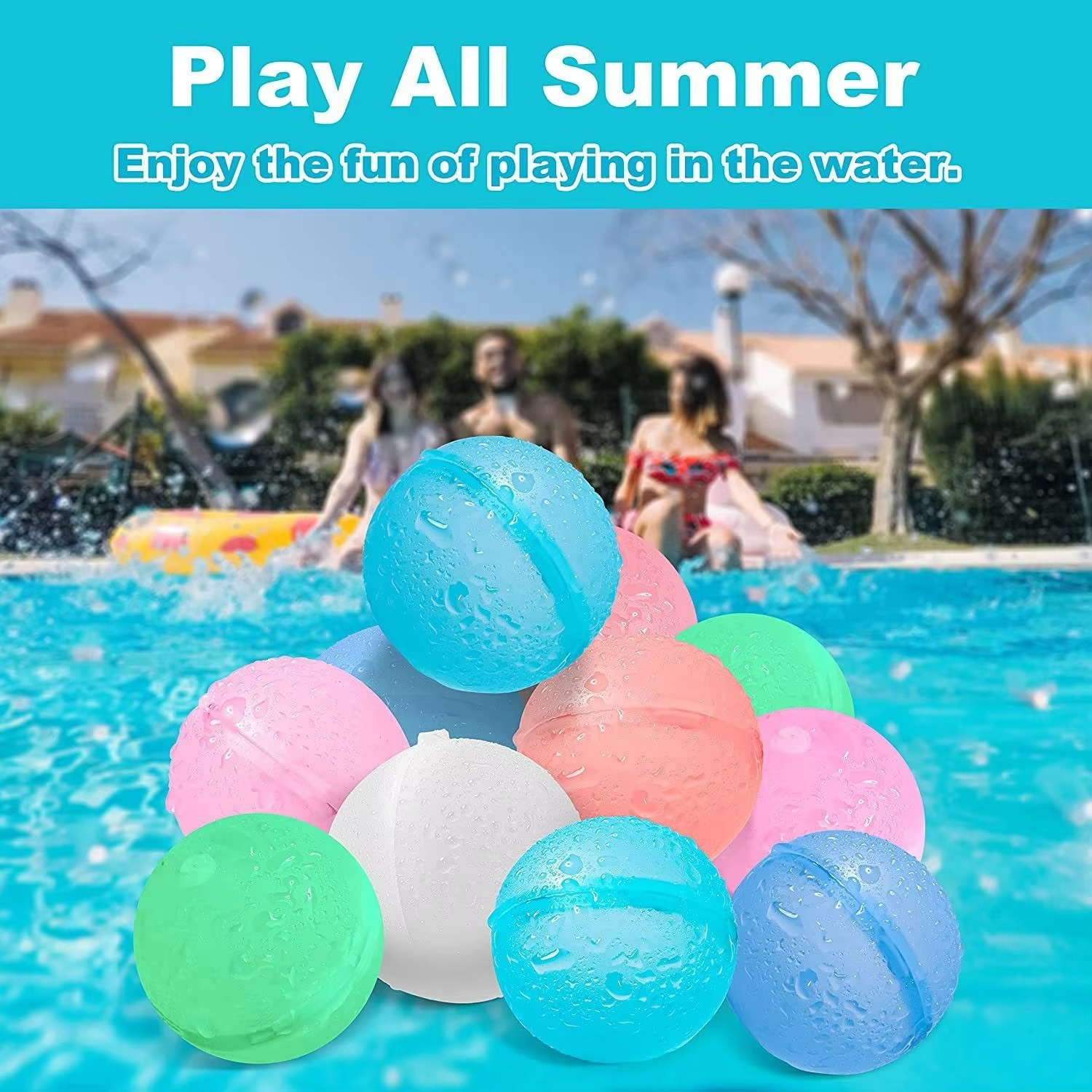 12 Pcs Reusable Water Balloons, Self-Sealing Refillable Water Balls, Pool Toys for Kids Ages 4-14, Pool Beach & Outdoor Water Ballons