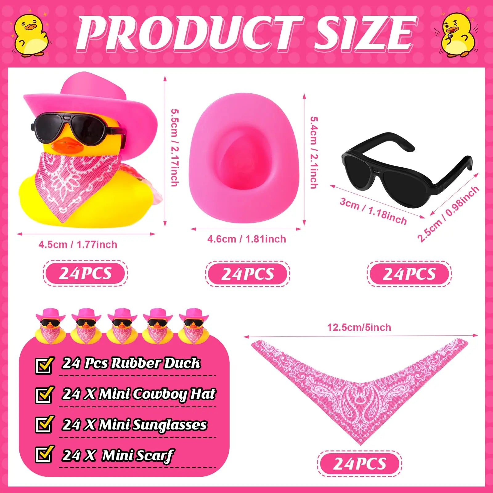 Cowboy Rubber Duck Mini Yellow Duckies Tiny Ducks Party Toys with Mini Cowboy Hat Paisley Bandana, Sunglasses for Baby Shower Birthday Gift Swimming Party Favor(Classic Style)