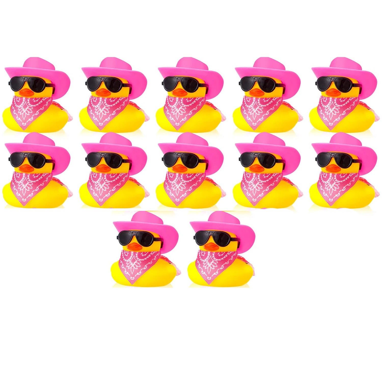Cowboy Rubber Duck Mini Yellow Duckies Tiny Ducks Party Toys with Mini Cowboy Hat Paisley Bandana, Sunglasses for Baby Shower Birthday Gift Swimming Party Favor(Classic Style)