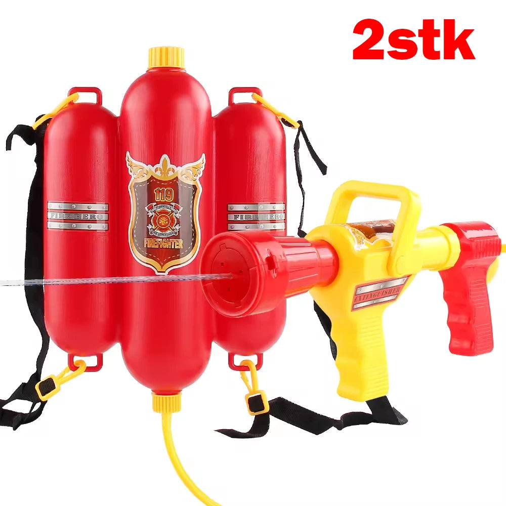 Firefighter Toys for Kids Ages 3+, 5-Piece Fireman Toys Set with Toy Fire Extinguisher, Backpack Water Gun, Whistle, Name Tag & Storage Bag, Summer Outdoor Water Blaster Soaker Gift Set