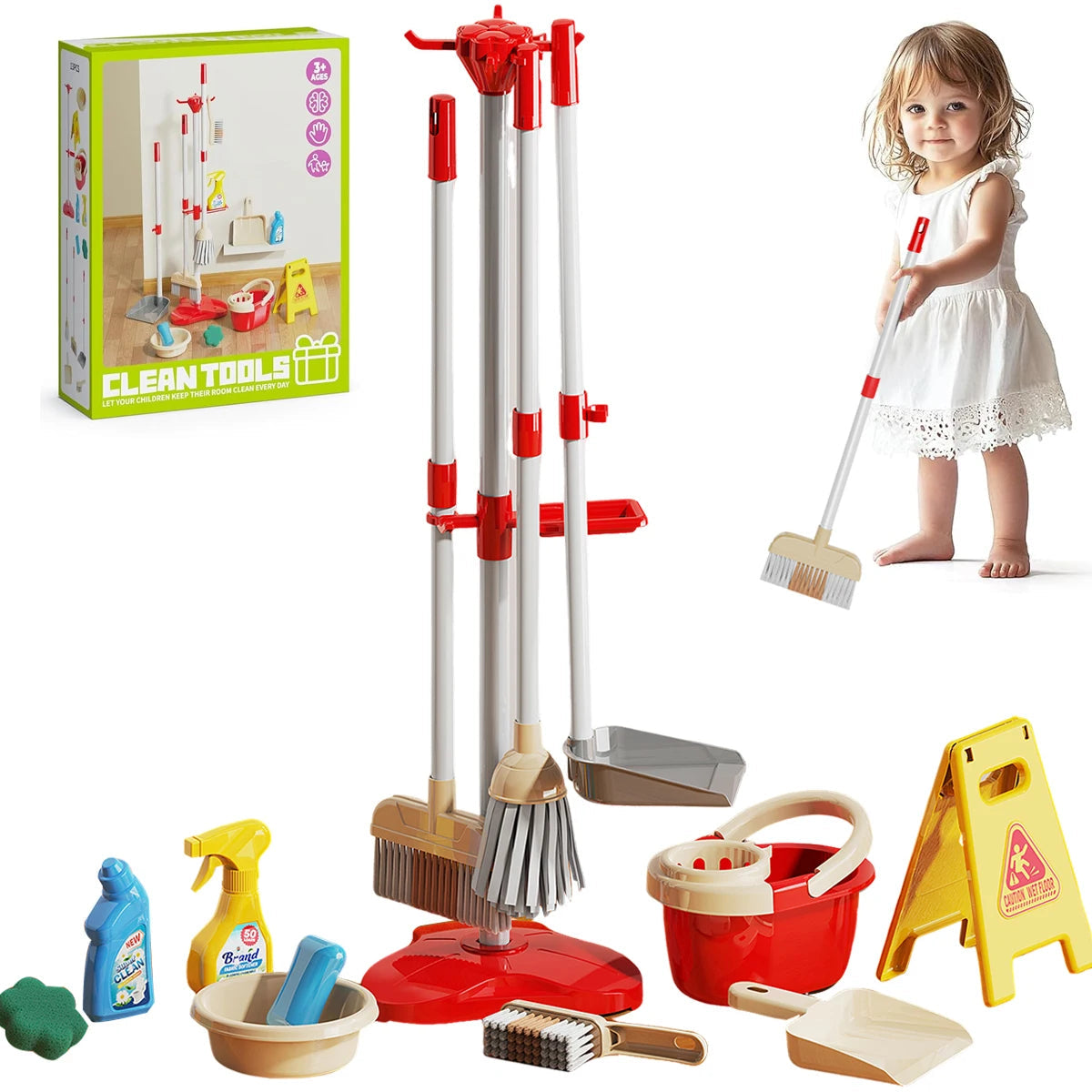 Kids Cleaning Set, Make Chores Fun! Real Working Toddler Cleaning Toy with Mini Spray Mop & Broom Dustpan Set, Pretend Play Montessori Housekeeping Toys, Ideal Gift for Girls Boys Age 3+