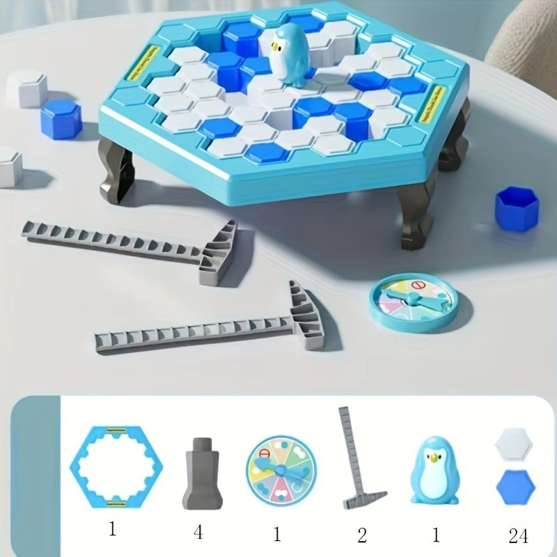 Save The Penguin Ice Tapping Rescue Game, Penguin Trap Board Game with Ice Blocks, Hammer & Spinner, Portable Family Tabletop Game for Kids, Travel, Camping, Game Night & Birthday Parties