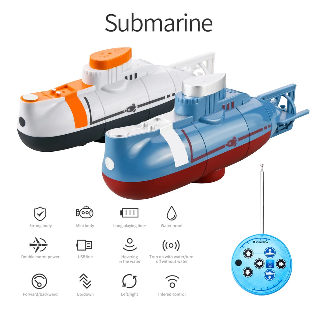 Mini RC Submarine Toy Radio Remote Control Tourism Boat Diving Waterproof for Indoor Fish Tank Bathtub Water Kids Birthday Gifts