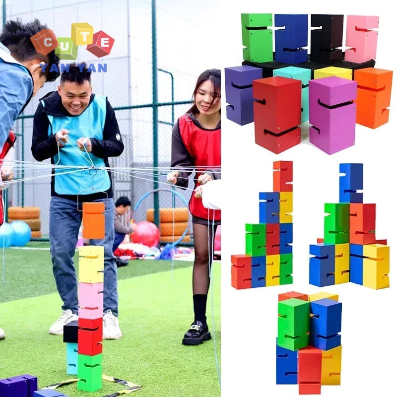 Teamwork Blocks Set,  Team Building Games for Adults, Durable ABS Activity Kits for Corporate Work, Giant Tower Stack Game Office & Outdoor