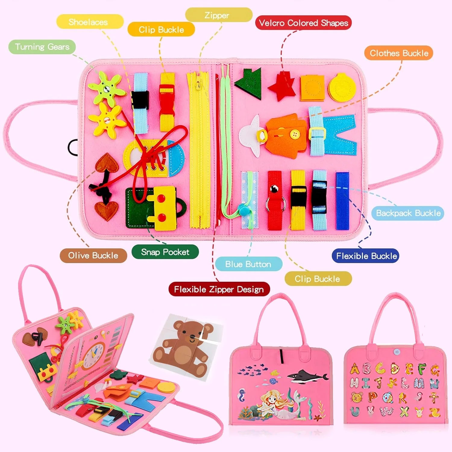 Toddler Busy Board Montessori Toys for Boys, Sensory Book Educational Activities for Learning Fine Motor Skills, Birthday Gifts for Boys Toddlers