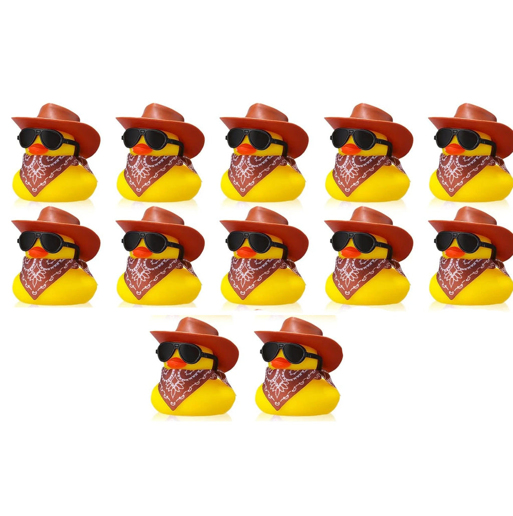 Cowboy Rubber Duck Mini Yellow Duckies Tiny Ducks Party Toys with Mini Cowboy Hat Paisley Bandana, Sunglasses for Baby Shower Birthday Gift Swimming Party Favor(Classic Style)