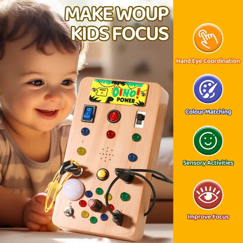 Busy Board, Montessori Toys for 1-3 Years Old Boys & Girls, Sensory Toys for Kids with Autism, Toddlers Learning Activity for Early Development (Busy Board v5)