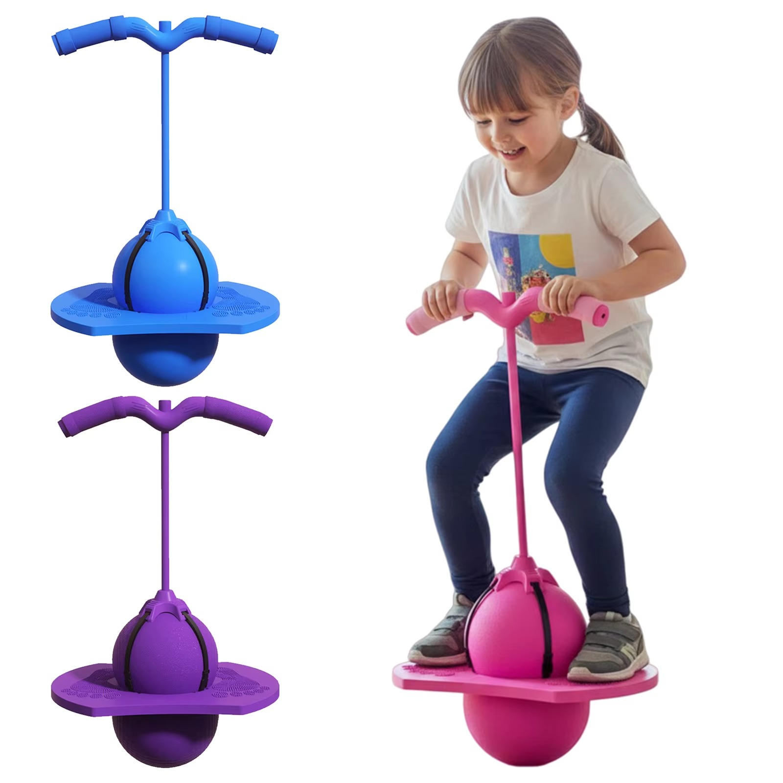 Balance Jumping Ball with Handle and Ball Pump, Pogo Ball Jumping Toy For Ages 5+ with Handle, Indoor & Outdoor Fun, Perfect for Balance, Coordination, And Fitness, Boys & Girls
