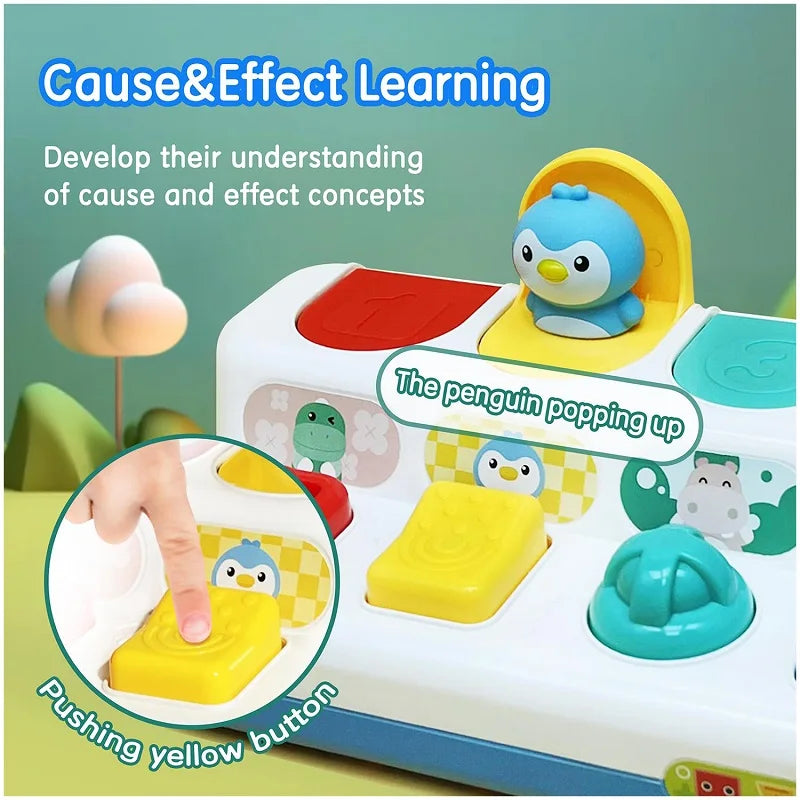 interactive Pop up Animal Toys with Music & Light, Montessori Cause and Effect Toys for 1 Year Old Boy Girl Early Learning Musical Baby Toy 9-12-18 Months STEM Toddler Toy Age 1-2 Gift for Infant