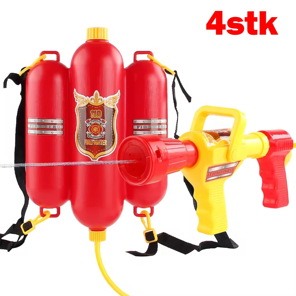 Firefighter Toys for Kids Ages 3+, 5-Piece Fireman Toys Set with Toy Fire Extinguisher, Backpack Water Gun, Whistle, Name Tag & Storage Bag, Summer Outdoor Water Blaster Soaker Gift Set