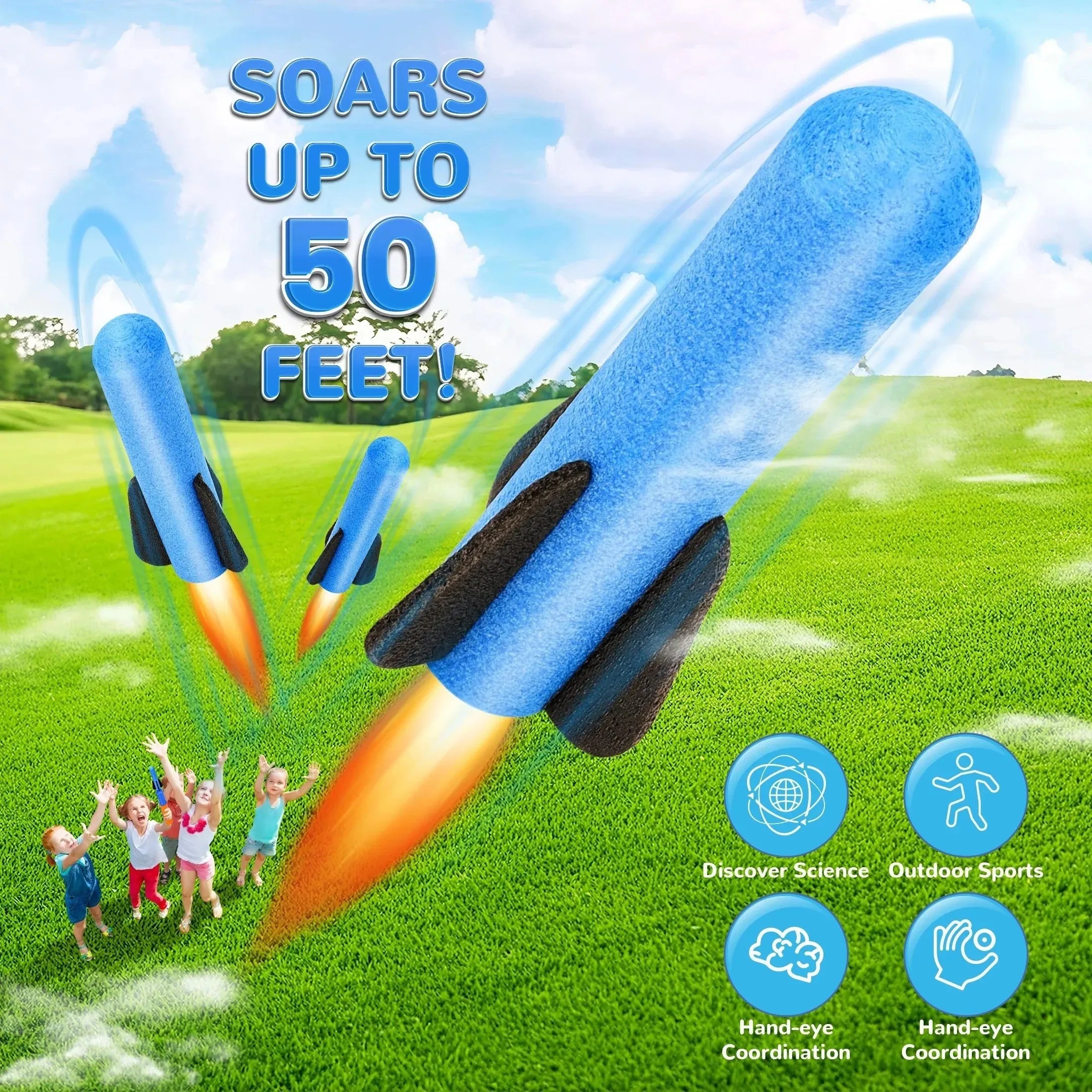 1PC Rocket Launcher for Kids, 12 Foam Rockets and Launcher Pad, Launch up to 100+ft, Kids Outdoor Toys, Birthday Gift Toys for Kids Boys Girls Age 3 4 5 6 + Years Old