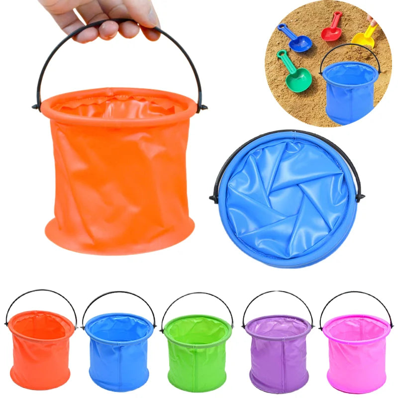 Foldable Pail Bucket, 2L Silicone Collapsible Beach Toys Bucket for Kids, Multi Purpose for Fun Summer Activities, Camping Gear, Beach Essentials