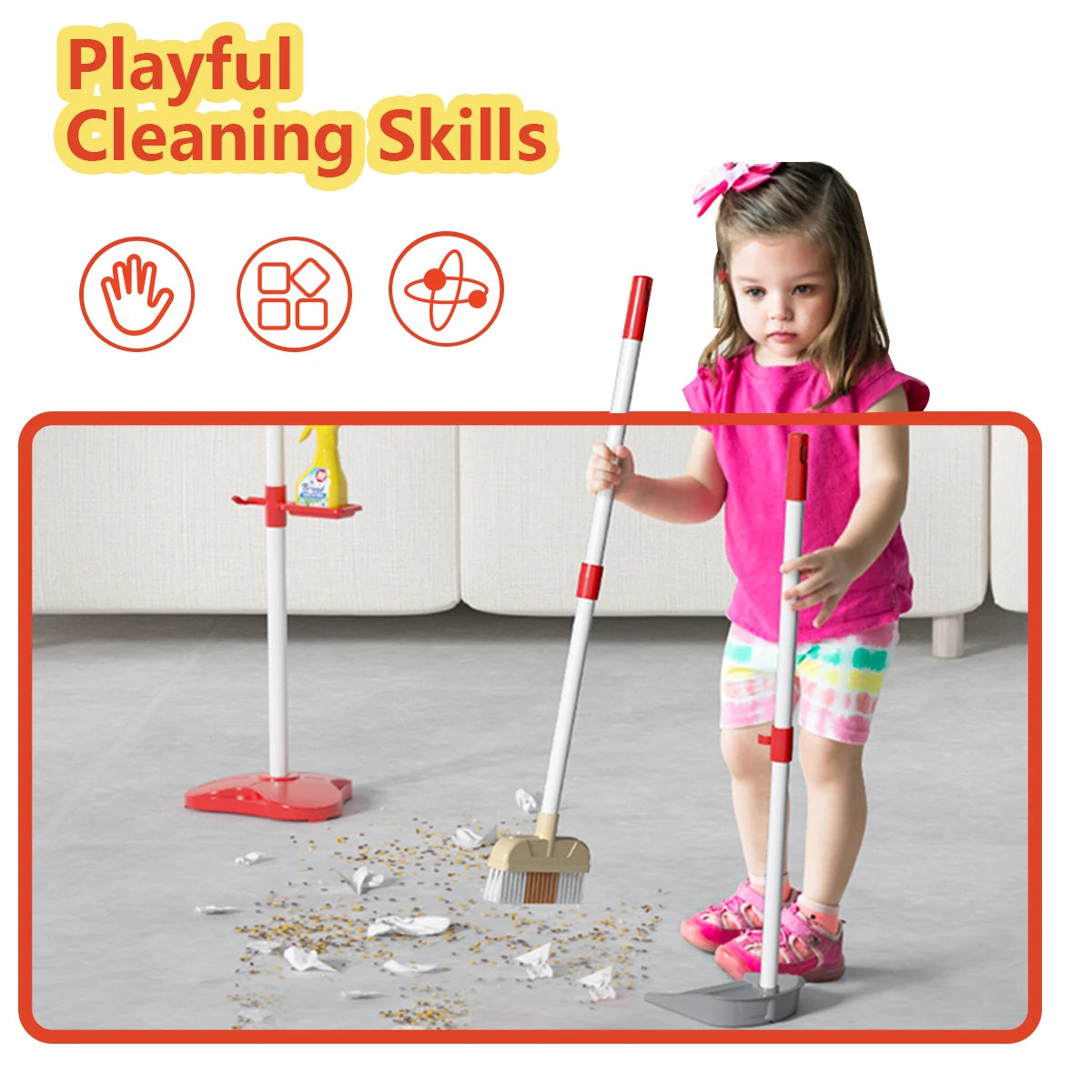Kids Cleaning Set, Make Chores Fun! Real Working Toddler Cleaning Toy with Mini Spray Mop & Broom Dustpan Set, Pretend Play Montessori Housekeeping Toys, Ideal Gift for Girls Boys Age 3+