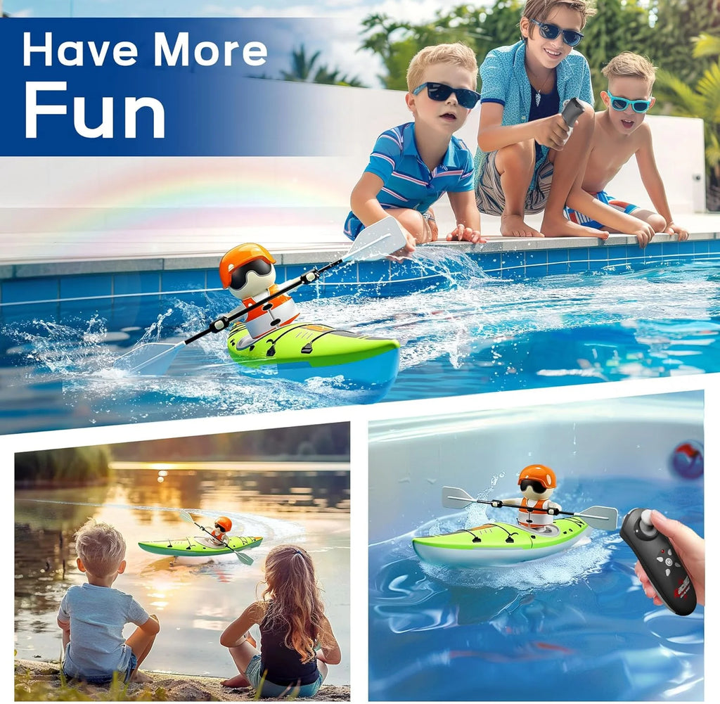 RC Kayak Boat for Kids,2.4 Ghz Remote Control Shark Boat Toys W/LED Light for Pools,Lake,Bathtub Never Capsize Summer Outdoor Water Toys Gift for Boys Girls