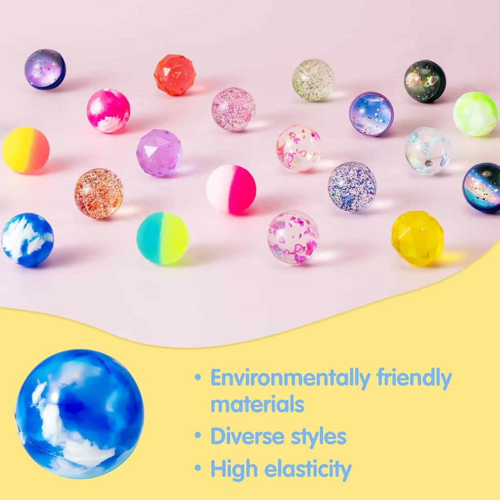 24 PCS Multistyle Bouncy Balls, 6 Styles 32mm Assorted Bouncy Balls Bulk with Storage Bag, Bounce Toys for Kids Party Favors Birthdays Gifts Goodie Bags Stuffers Carnival Prizes