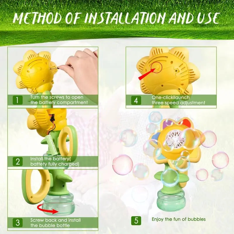 Sunflower Bubble Machine for Kids, Automatic Bubble Gun with Colorful Lights, Handheld Flower Bubble Toy for Toddlers, 25,000+ Bubbles, 3 Modes, Outdoor Bubble Blower, Easter, Wedding，Birthday Gift