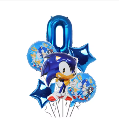 6Pcs Sonic the Hedgehog Foil Balloon Set – Trending Sonic Balloon Bundle with Number Balloon, Cartoon Birthday Party Decorations, Must-Have Supplies for Fans