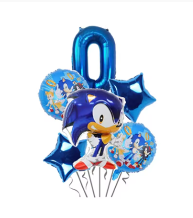 6Pcs Sonic the Hedgehog Foil Balloon Set – Trending Sonic Balloon Bundle with Number Balloon, Cartoon Birthday Party Decorations, Must-Have Supplies for Fans