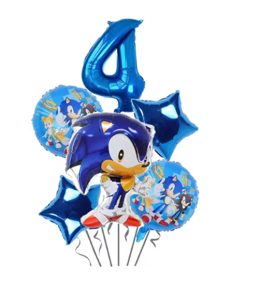 6Pcs Sonic the Hedgehog Foil Balloon Set – Trending Sonic Balloon Bundle with Number Balloon, Cartoon Birthday Party Decorations, Must-Have Supplies for Fans