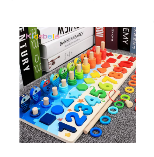Kids Montessori Math Toys For Toddlers Educational Wooden Puzzle Fishing Toys Count Number Shape Matching Sorter Games Board Toy