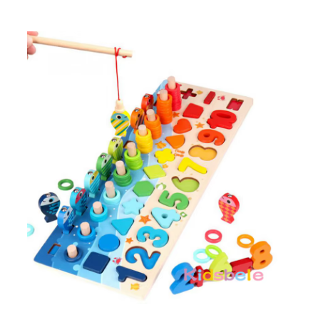 Kids Montessori Math Toys For Toddlers Educational Wooden Puzzle Fishing Toys Count Number Shape Matching Sorter Games Board Toy