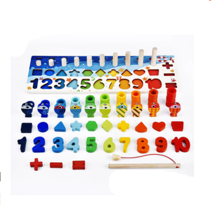 Kids Montessori Math Toys For Toddlers Educational Wooden Puzzle Fishing Toys Count Number Shape Matching Sorter Games Board Toy