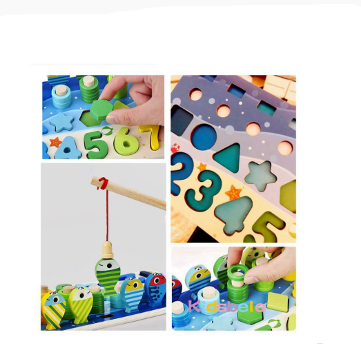 Kids Montessori Math Toys For Toddlers Educational Wooden Puzzle Fishing Toys Count Number Shape Matching Sorter Games Board Toy