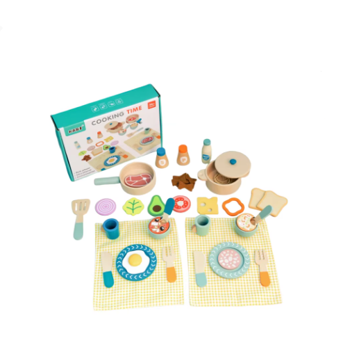Wooden Kids Pretend Play Kitchen Set – Simulation Cookware Pot & Pan Toy, Early Education Role-Play Food Cooking Toys for Boys & Girls
