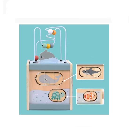 Wooden Activity Cube 5-in-1 for Toddlers – Montessori Animal Shape Sorter, Bead Maze & Educational Learning Toy, Early Development Toy for Babies 6–12 Months