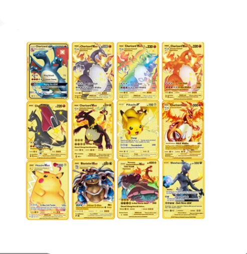 English Anime Monster Metal Trading Cards – Vmax Shiny Gold Foil Collection Cards, Premium Battle Game Card Set for Kids & Collectors Gift