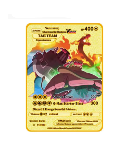 English Anime Monster Metal Trading Cards – Vmax Shiny Gold Foil Collection Cards, Premium Battle Game Card Set for Kids & Collectors Gift