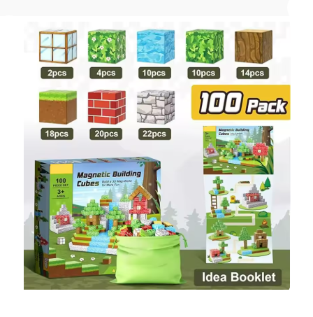 Magnetic Building Blocks Mine World Magnet Cube Set STEM Montessori Sensory Toy for Kids Boys Girls Ages 3+ DIY Model Children
