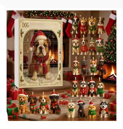 24 Days Dog Advent Calendar with 2D Acrylic Charms – Christmas Countdown Ornament Set, Cute Puppy Charms for Kids, Pet Lovers, Window & Backpack Decoration