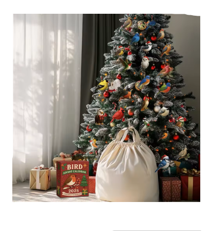 Christmas Advent Calendar 2025 – 24 Days Bird Ornament Countdown, 2D Flat Acrylic Holiday Decoration Set for Men, Women, Girls, Teens & Wife Gift