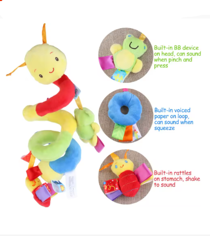 Baby Hanging Car Seat & Stroller Toy – Plush Activity Spiral with BB Squeaker & Rattle, Sensory Travel Toy for Newborns & Infants