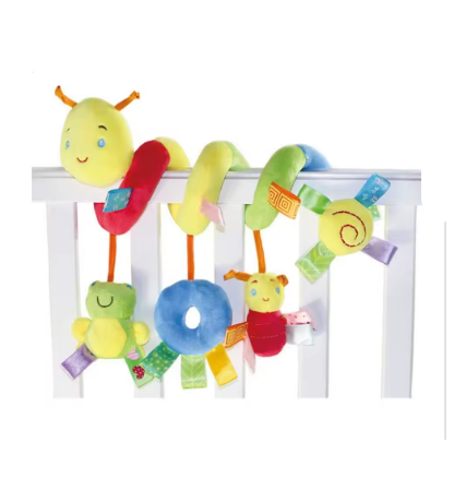 Baby Hanging Car Seat & Stroller Toy – Plush Activity Spiral with BB Squeaker & Rattle, Sensory Travel Toy for Newborns & Infants