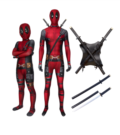 Kids Red Mercenary Superhero Cosplay Costume – Children Jumpsuit Outfit for Halloween, Parties & Dress-Up Role Play